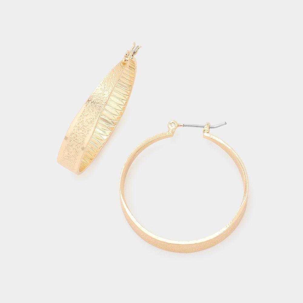 Gold Textured Metal Hoop Pin Catch Earrings - Jewelry Store by Erik Rayo
