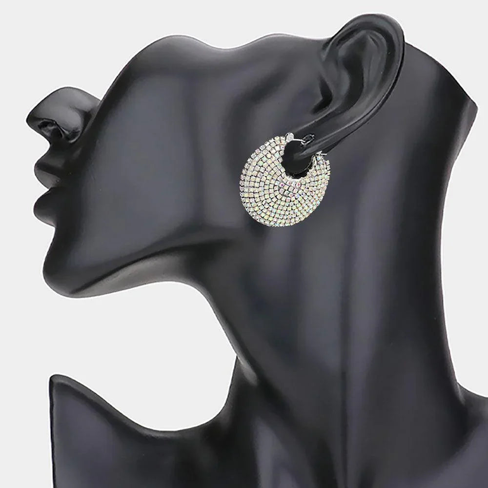 Rhinestone Paved Hoop Pin Catch Earrings - Jewelry Store by Erik Rayo