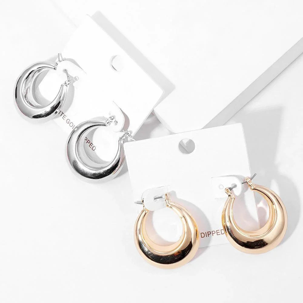 Gold White Gold Dipped 1.25 Inch Metal Hoop Pin Catch Earrings - Jewelry Store by Erik Rayo
