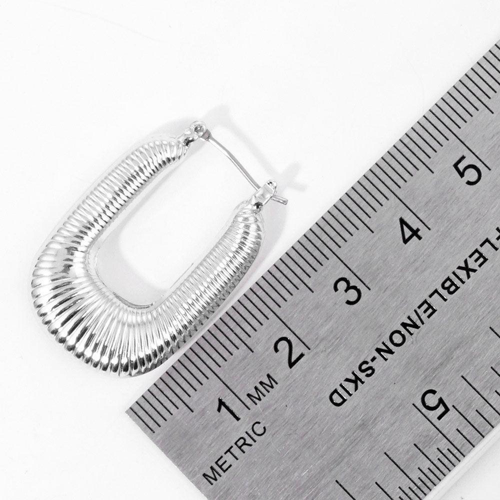 Gold White Gold Dipped Textured Metal Rectangle Hoop Pin Catch Earrings