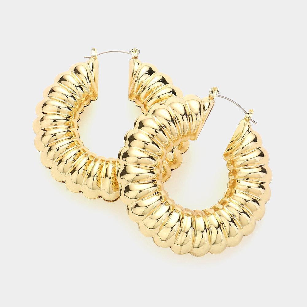 Gold Textured Metal Hoop Pin Catch Earrings - Jewelry Store by Erik Rayo