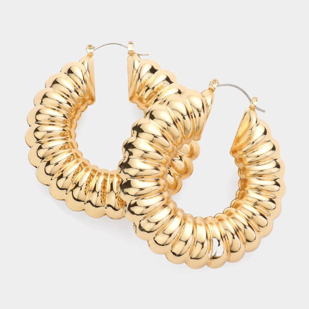 Gold Textured Metal Hoop Pin Catch Earrings - Jewelry Store by Erik Rayo