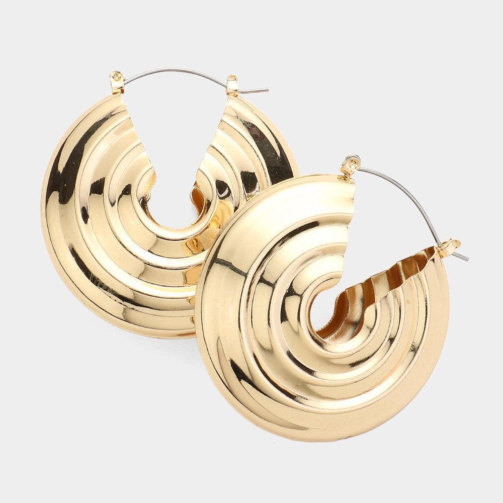 Gold Textured Swirl Metal Hoop Pin Catch Earrings - Jewelry Store by Erik Rayo