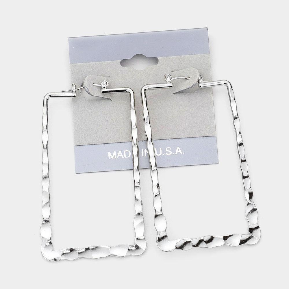 Textured Square Metal Hoop Pin Catch Earrings - Jewelry Store by Erik Rayo
