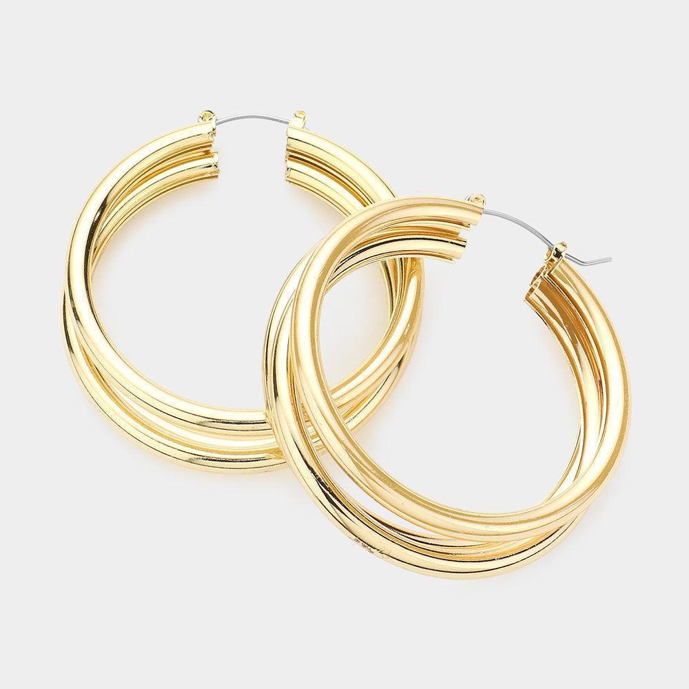 Gold Textured Metal Hoop Pin Catch Earrings - Jewelry Store by Erik Rayo