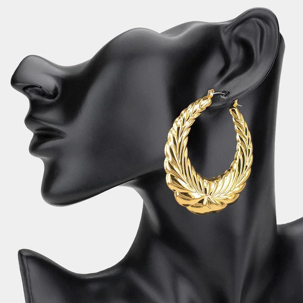 Gold Textured Metal Teardrop Hoop Pin Catch Earrings - Jewelry Store by Erik Rayo