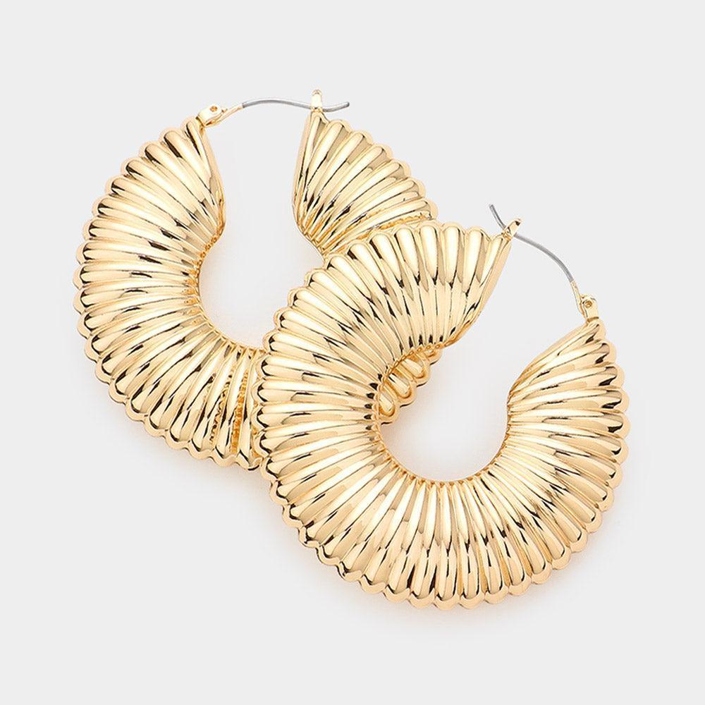 Gold Textured Metal Hoop Pin Catch Earrings - Jewelry Store by Erik Rayo
