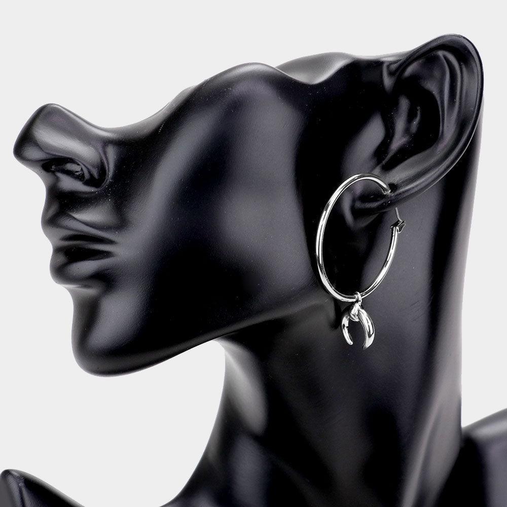 Metal Hoop Double Horn Link Earrings - Jewelry Store by Erik Rayo