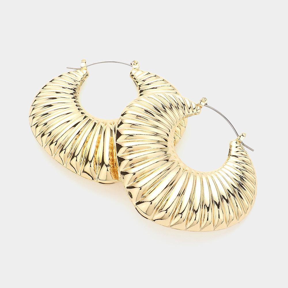 Gold Textured Metal Hoop Pin Catch Earrings - Jewelry Store by Erik Rayo