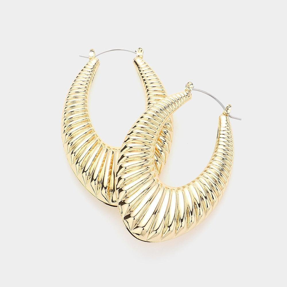 Gold Textured Metal Oval Hoop Pin Catch Earrings - Jewelry Store by Erik Rayo