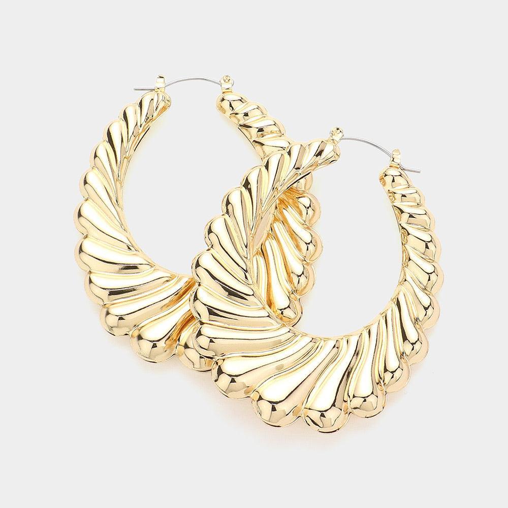 Gold Textured Metal Teardrop Hoop Pin Catch Earrings - Jewelry Store by Erik Rayo