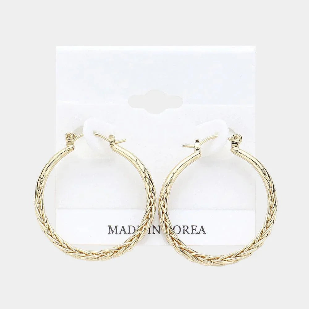 Gold Textured Metal Hoop Pin Catch Earrings - Jewelry Store by Erik Rayo