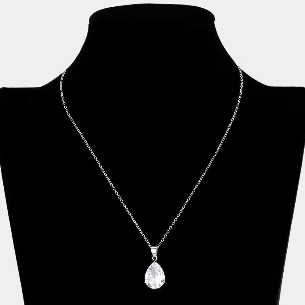 Teardrop CZ Stone Pendant Necklace - Jewelry Store by Erik Rayo