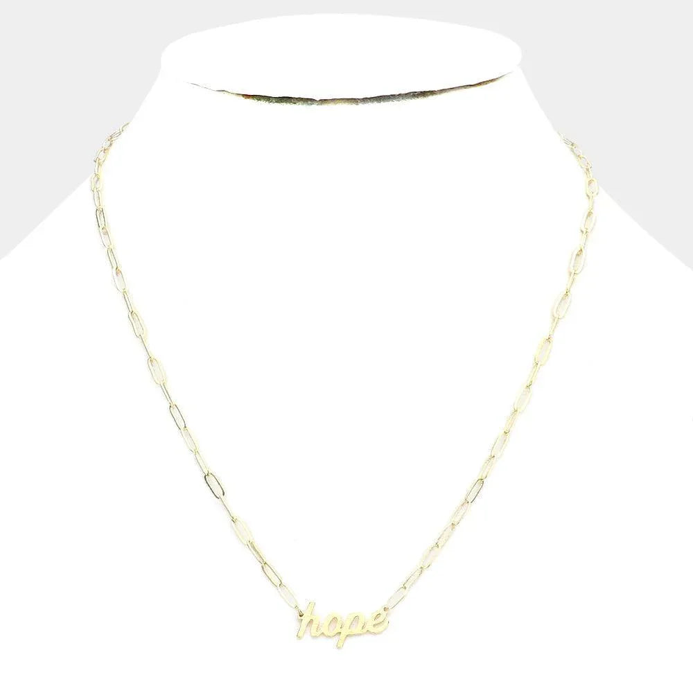 Gold hope Brass Metal Message Pendant Necklace - Jewelry Store by Erik Rayo