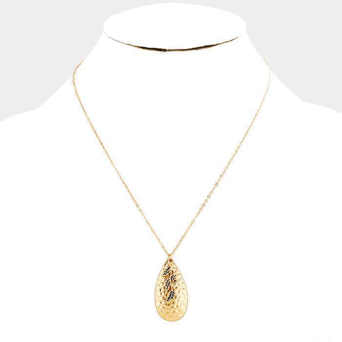 Gold Hammered Teardrop Leaf Charm Pendant Necklace - Jewelry Store by Erik Rayo