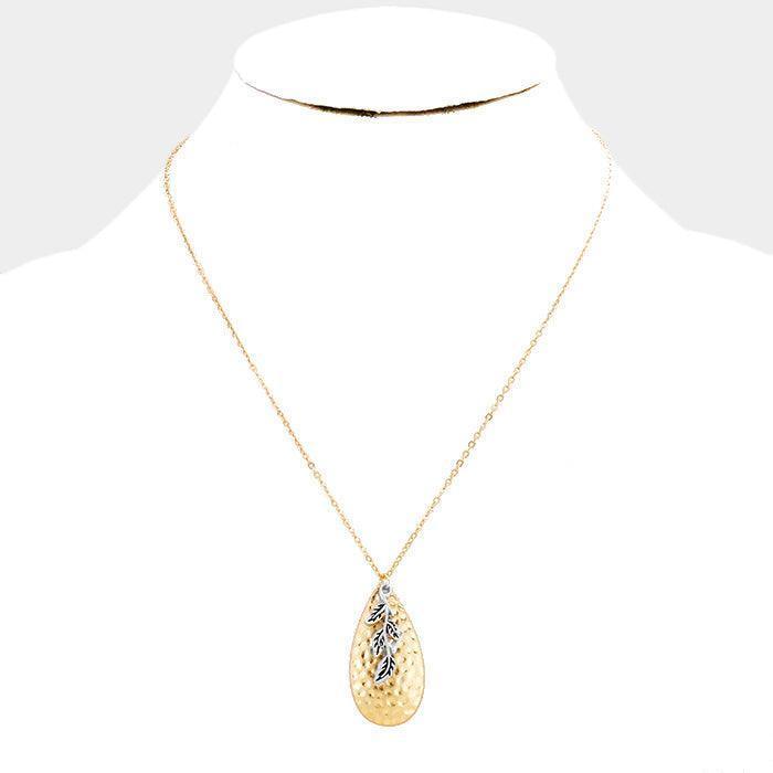 Gold Hammered Teardrop Leaf Charm Pendant Necklace - Jewelry Store by Erik Rayo