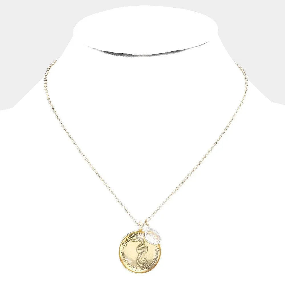 Gold Seahorse Crystal Medallion Chain Necklace - Jewelry Store by Erik Rayo