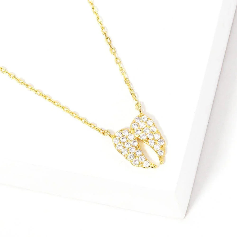 Gold Gold Dipped Rhinestone Embellished Wings Pendant Necklace - Jewelry Store by Erik Rayo