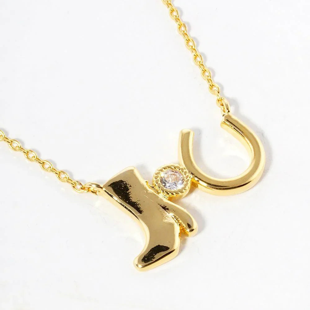 Gold Gold Dipped Western Boot Round Stone Horseshoe Pendant Necklace - Jewelry Store by Erik Rayo