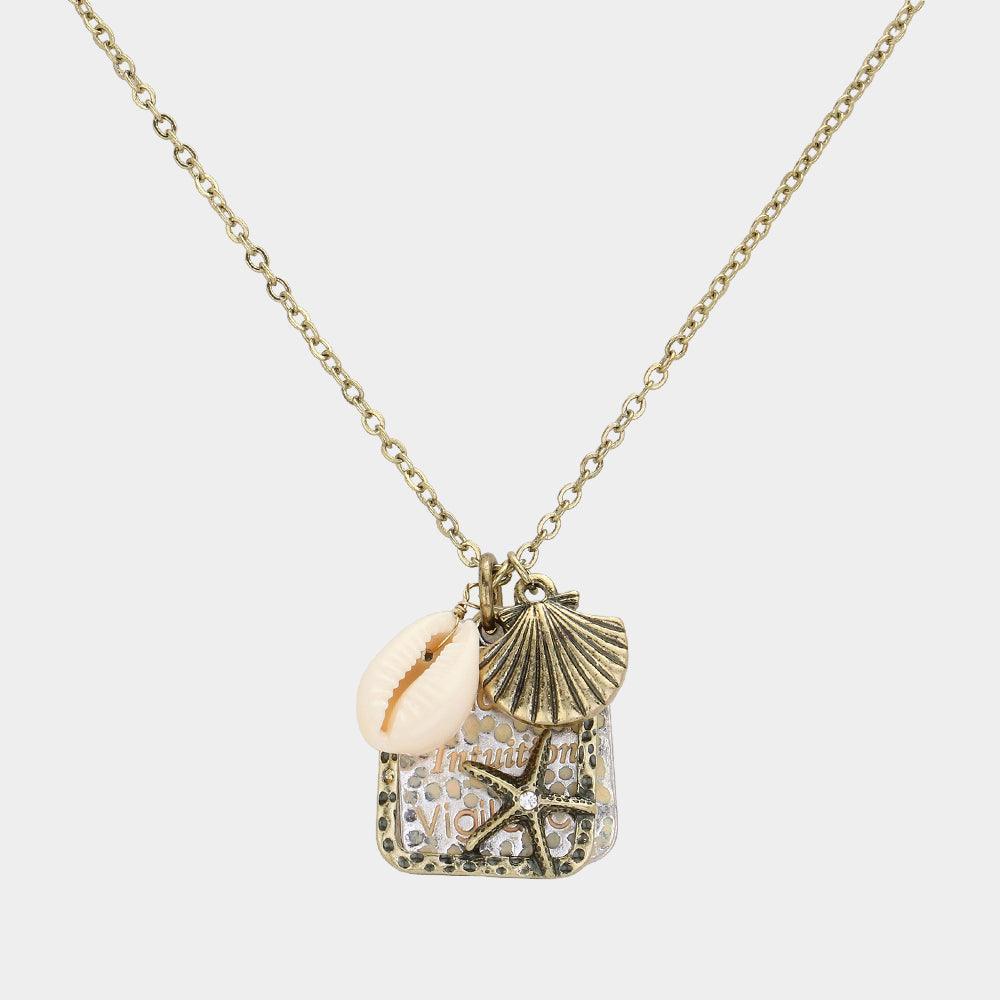 Gold Guidance Message Starfish Cut Out Plate Shell Charm Pendant Necklace - Jewelry Store by Erik Rayo