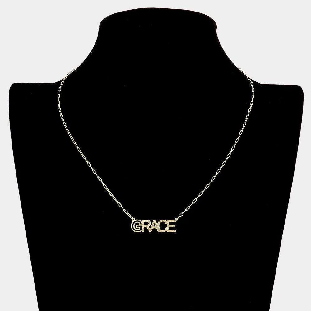 Gold GRACE Brass Metal Message Pendant Necklace - Jewelry Store by Erik Rayo