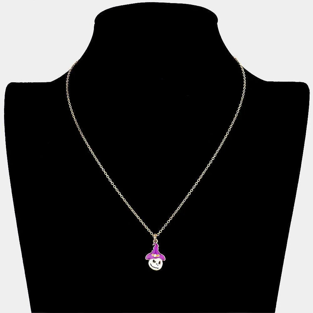 Gold Enamel Halloween Theme Skull Pendant Necklace - Jewelry Store by Erik Rayo