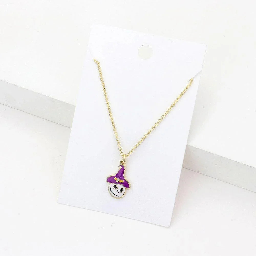 Gold Enamel Halloween Theme Skull Pendant Necklace - Jewelry Store by Erik Rayo