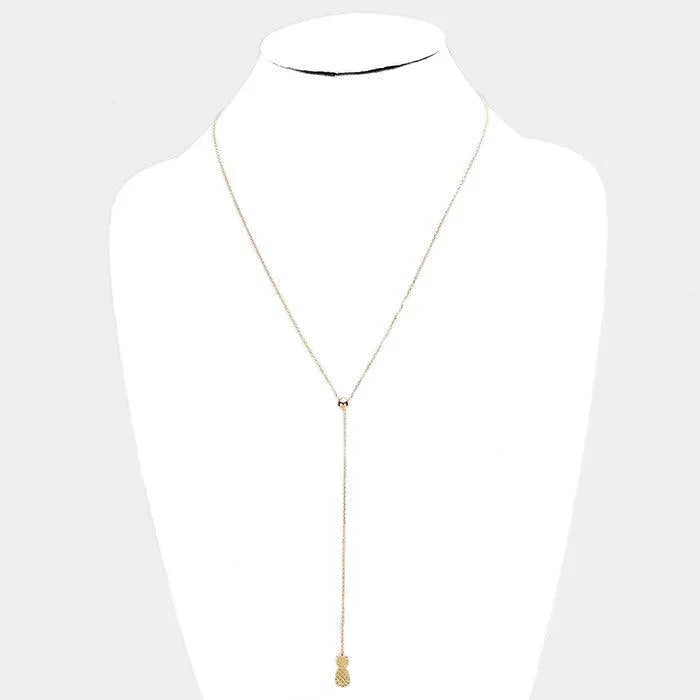 Gold Gold Dipped Metal Pineapple Drop Pendant Y Necklace - Jewelry Store by Erik Rayo