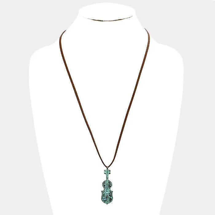 Suede Metal Violin Pendant Necklace - Jewelry Store by Erik Rayo