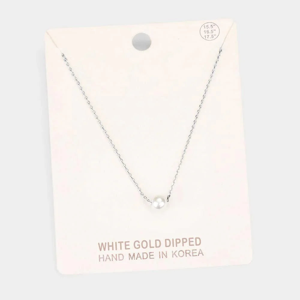 White White Gold Dipped 6 mm Pearl Pendant Necklace - Jewelry Store by Erik Rayo