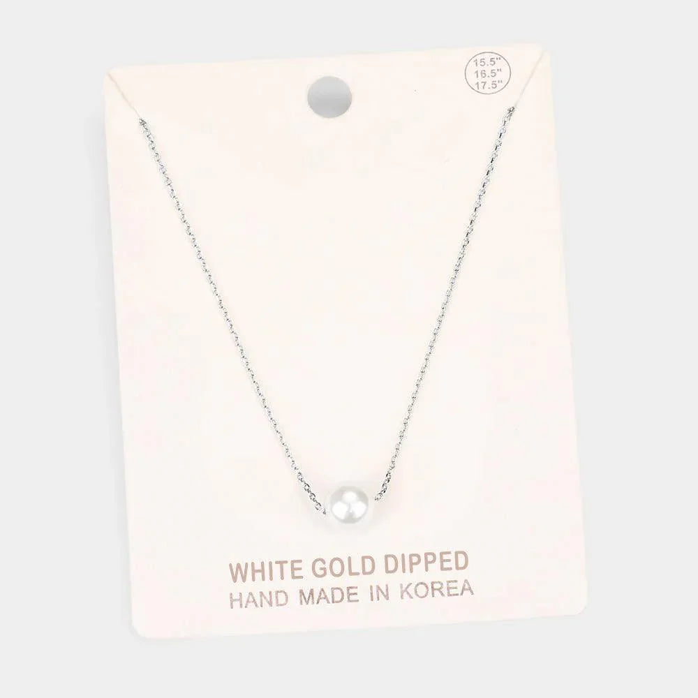 White White Gold Dipped 8 mm Pearl Pendant Necklace - Jewelry Store by Erik Rayo