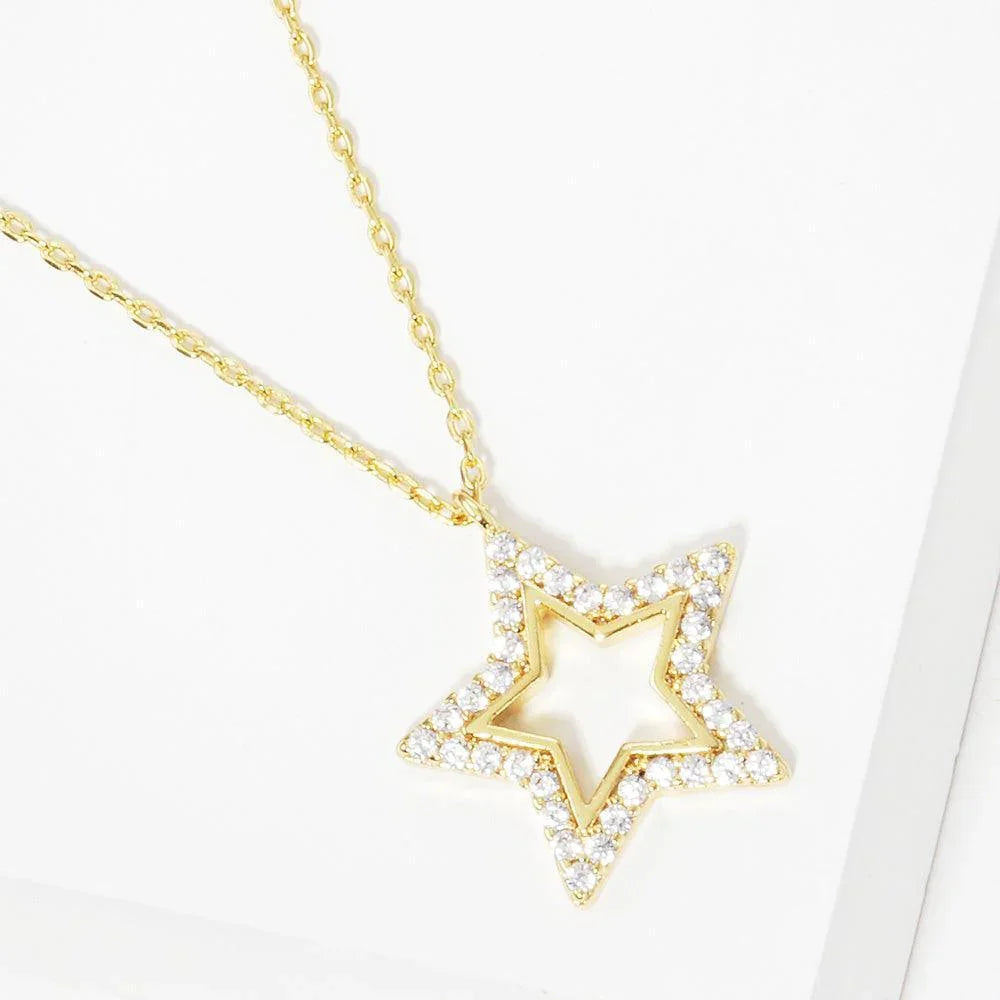 Gold Gold Dipped Rhinestone Embellished Star Pendant Necklace - Jewelry Store by Erik Rayo