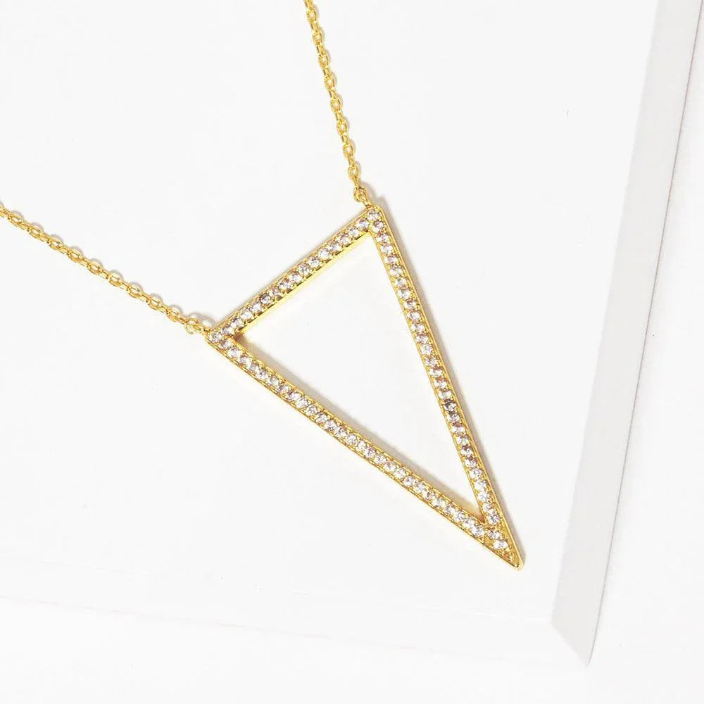 Gold Gold Dipped Rhinestone Embellished Open Metal Triangle Pendant Necklace - Jewelry Store by Erik Rayo