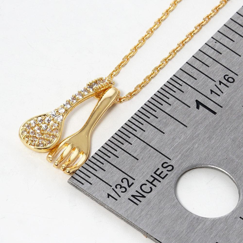 Gold Gold Dipped Stone Paved Spoon Fork Pendant Necklace - Jewelry Store by Erik Rayo