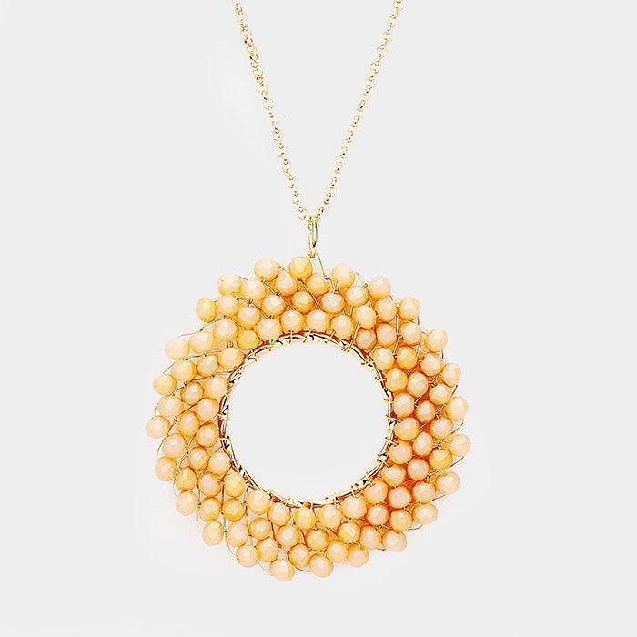 Gold Wire Wrapped Beaded Circle Pendant Long Necklace - Jewelry Store by Erik Rayo