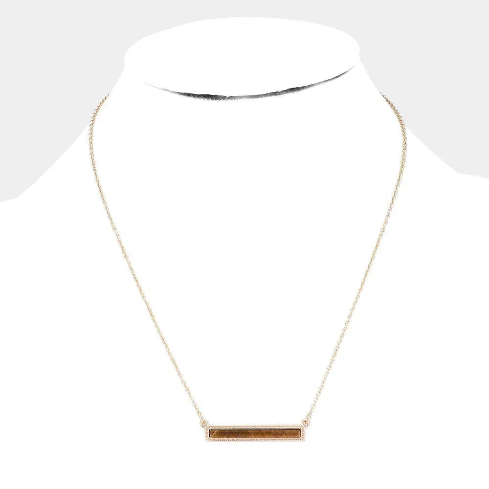 Gold Marble Gem Textured Metal Trim Pendant Necklace - Jewelry Store by Erik Rayo