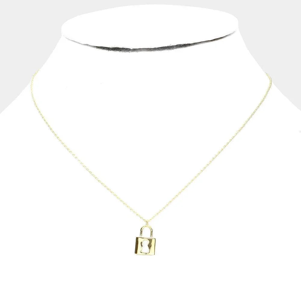 Gold Gold Dipped Metal Lock Pendant Necklace - Jewelry Store by Erik Rayo