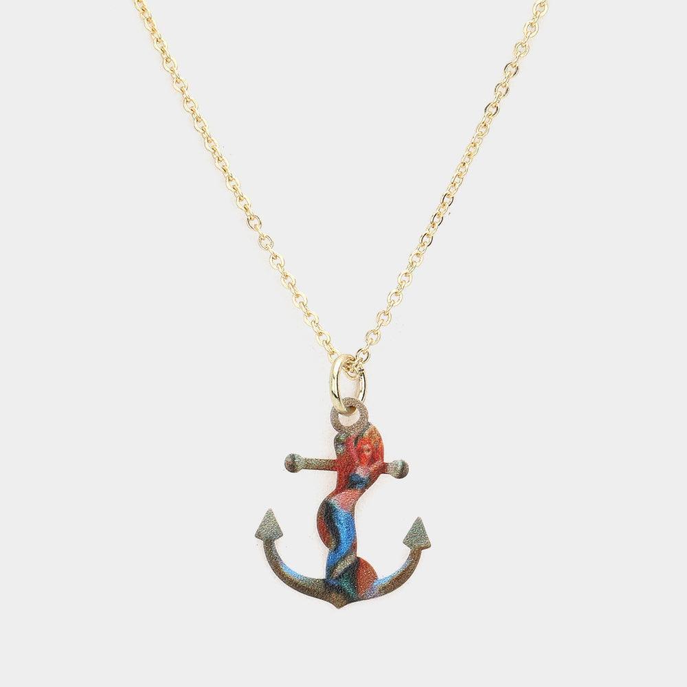 Gold Mermaid Printed Anchor Pendant Necklace - Jewelry Store by Erik Rayo