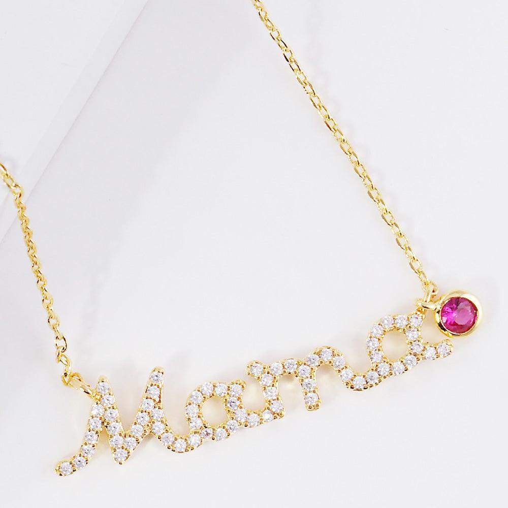Gold July Birthstone MAMA Message Pendant Necklace - Jewelry Store by Erik Rayo
