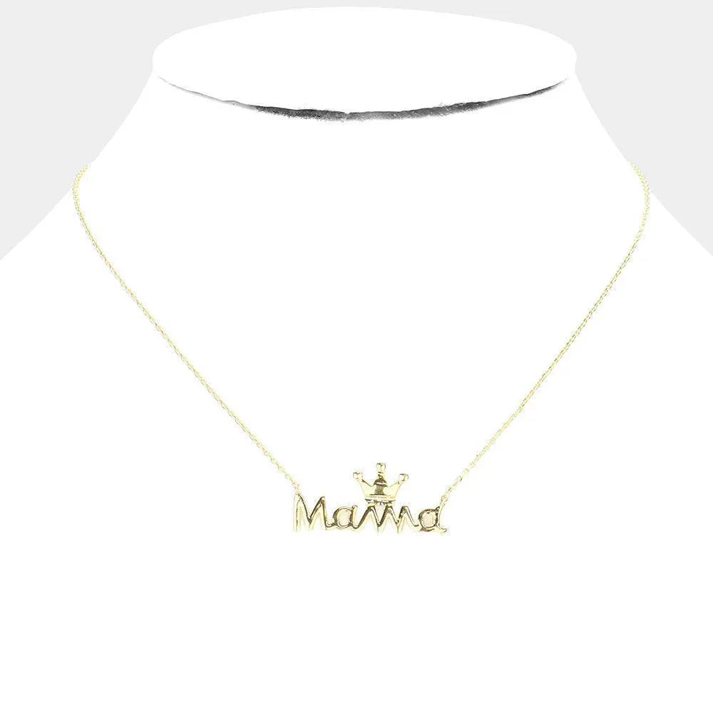 Gold Gold Dipped Metal Crown MAMA Message Pendant Necklace - Jewelry Store by Erik Rayo