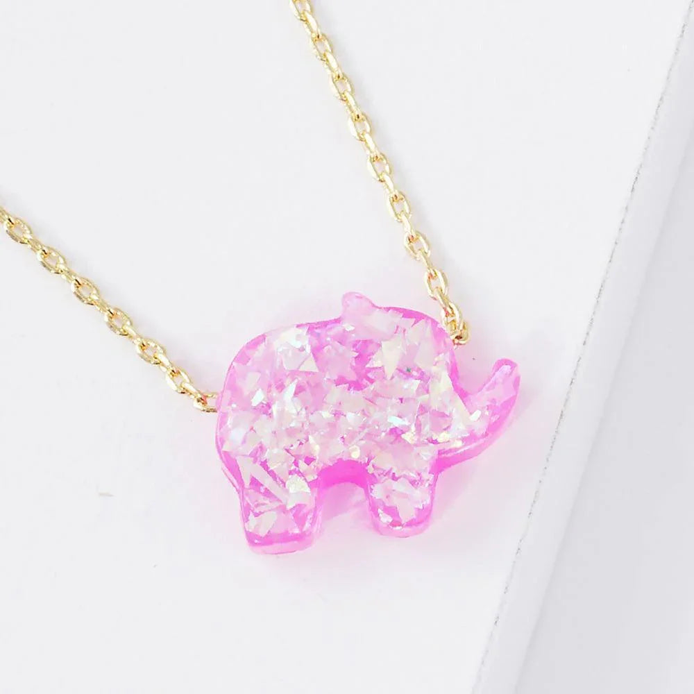 Gold Gold Dipped Glitter Elephant Pendant Necklace - Jewelry Store by Erik Rayo
