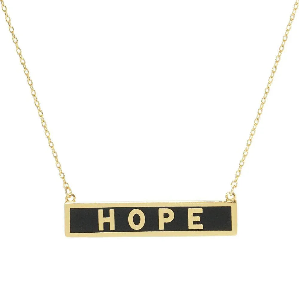 Gold HOPE Gold Dipped Enamel Rectangle Message Pendant Necklace - Jewelry Store by Erik Rayo