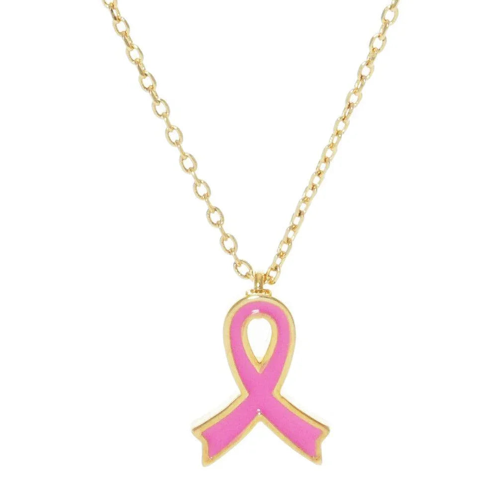 Gold Gold Dipped Enamel Pink Ribbon Pendant Necklace - Jewelry Store by Erik Rayo