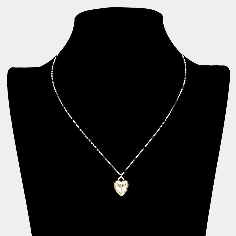 Gold MAMA Message Metal Heart Pendant Necklace - Jewelry Store by Erik Rayo