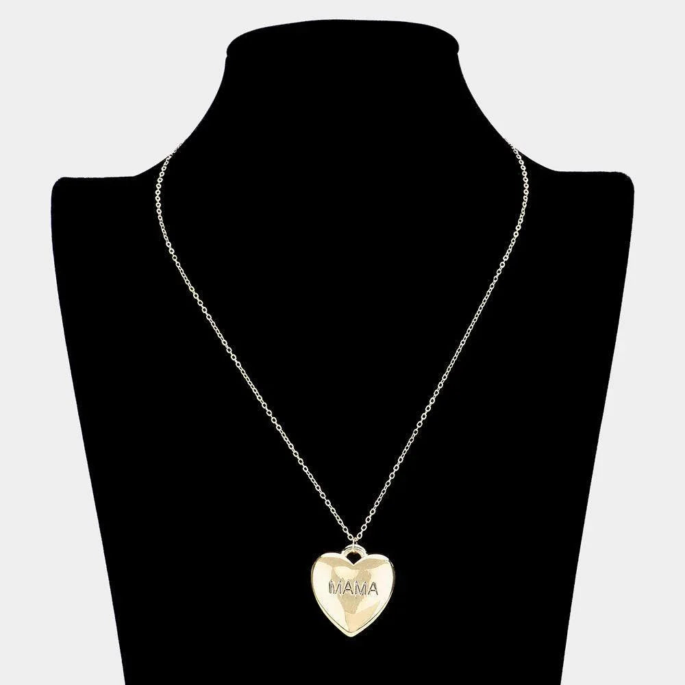 Gold MAMA Message Metal Heart Pendant Necklace - Jewelry Store by Erik Rayo