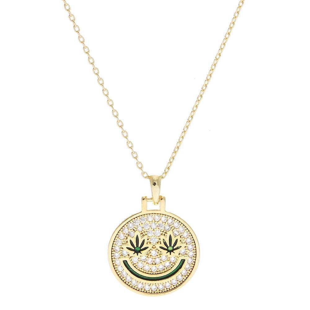 Gold Gold Dipped Hemp Leaf Pointed CZ Smile Pendant Necklace - Jewelry Store by Erik Rayo