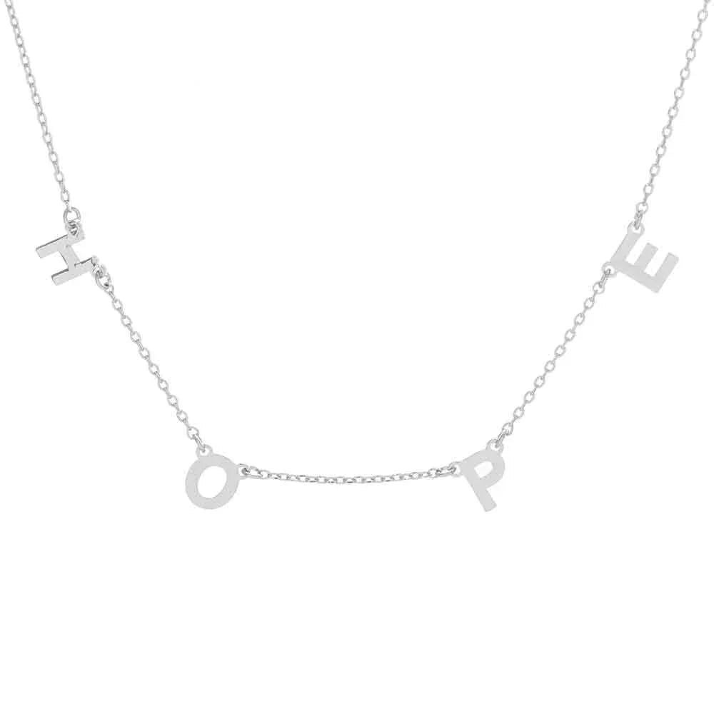 Gold HOPE White Gold Dipped Metal Message Pendant Station Necklace - Jewelry Store by Erik Rayo