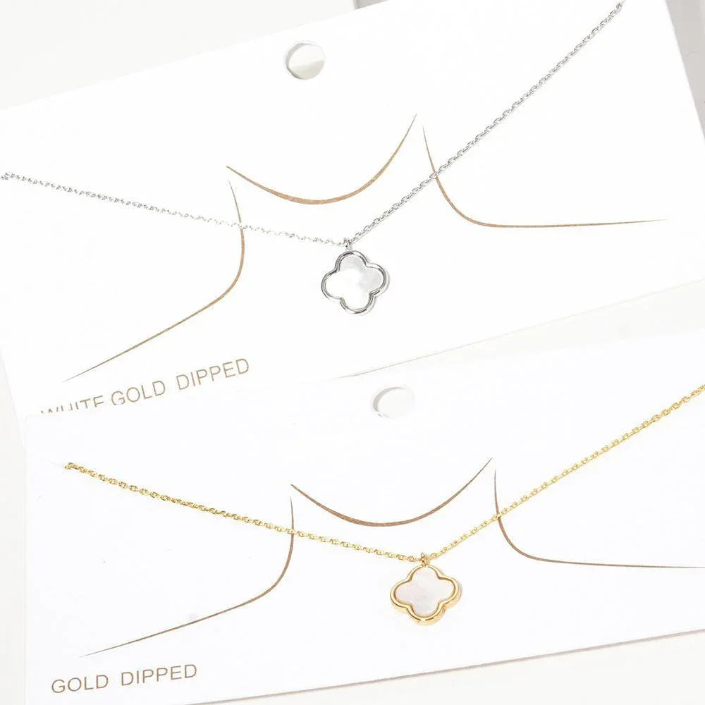Gold Gold Dipped Mother of Pearl Quatrefoil Pendant Necklace - Jewelry Store by Erik Rayo