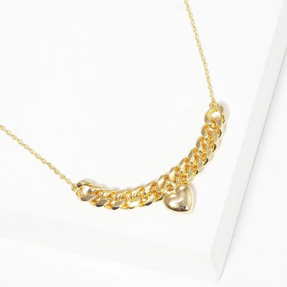 Gold Gold Dipped Metal Chain Detailed Heart Pendant Necklace - Jewelry Store by Erik Rayo