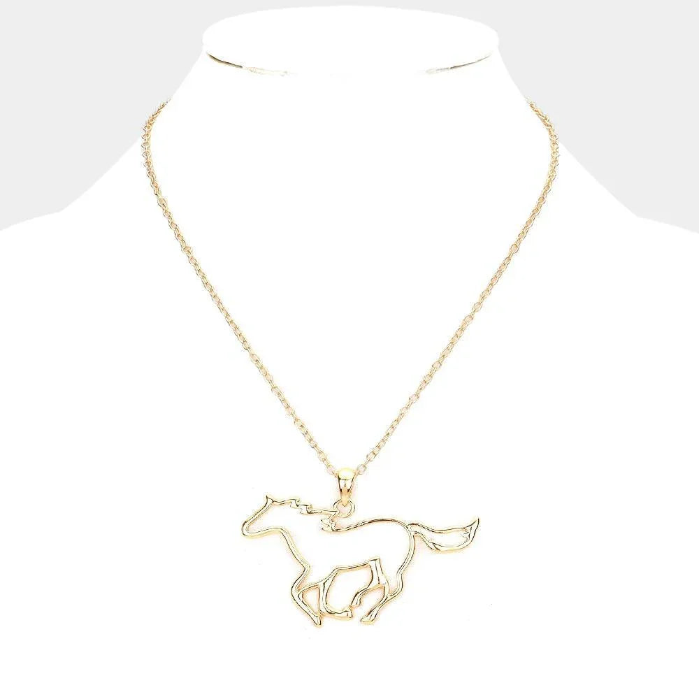 Gold Metal Cut Out Horse Pendant Necklace - Jewelry Store by Erik Rayo
